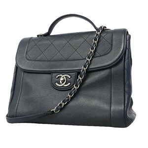 Chanel Matelassé Chain Shoulder Bag, Leather, Navy, 2-way Bag for Women